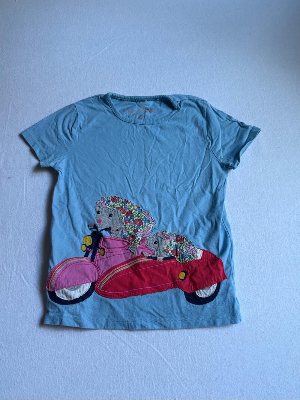 Mini Boden Light Blue Tee with Pink & Red Scooter Applique